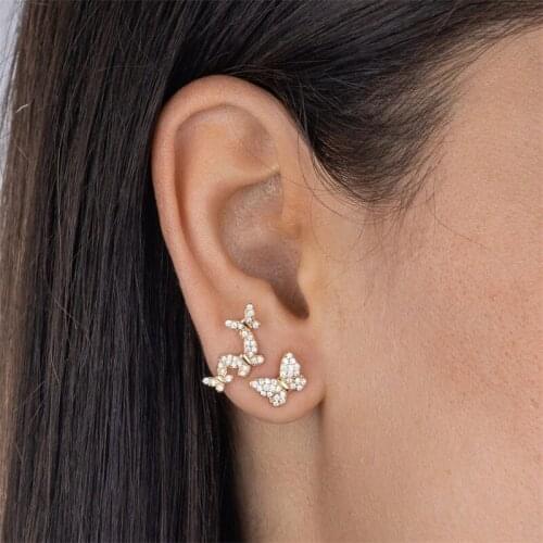 Luxury Korean New Fashion CZ Zirconia Butterfly Earrings For Women Girl Rhinestone Pendientes Kpop Jewelry