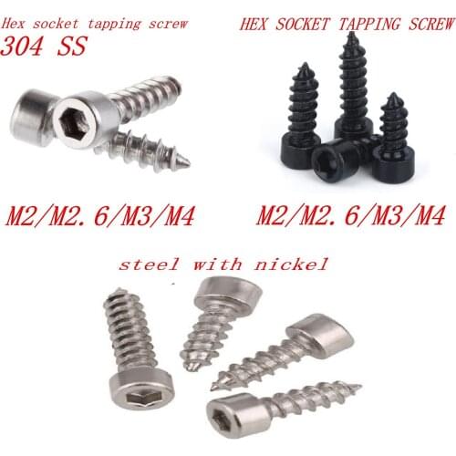 20-50pcs m2 m2.6 M3 M4 stainless steel nickel black plated hex Hexagon Head Self-tapping Screws Cup Furniture Speaker Screw