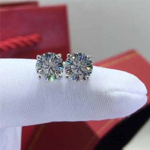 Silver Total 4 Carat Excellent Cut Diamond Test Passed D Color High Quality Sparkling Round Moissanite Stud Earrings for Women