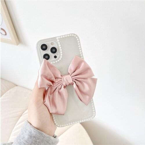 3D Cute Pink Bow Phone Case for Iphone 12 11 Pro Max X XR XS 7 8 Plus SE 2020 Lovely Clear Cover for Iphone 11 Girl Coque Gift
