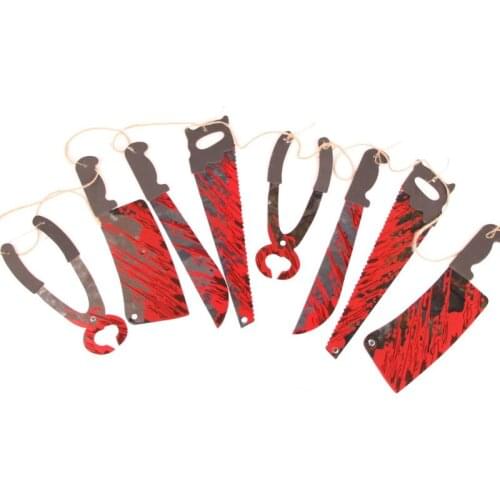 Horror Spooky Halloween Party Haunted House Hanging Garland Pendant Banner Decoration Blood Knifes Tools