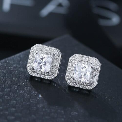 Temperament Simple Jewelry Earring Square Zircon Copper Earrings Diamond Stud Earrings Accessories