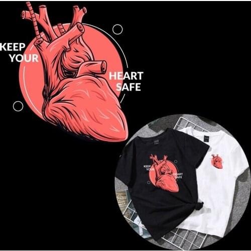 DIY Heart Heat Transfer Punk Style Patch Iron On Transfer For Clothing Red Heart Thermo Sticker For Clothes Thermal Stickers