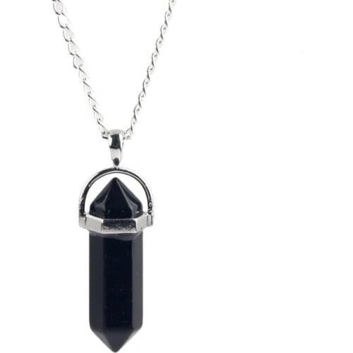 Natural Stone Tiger eye Black obsidian Point Pendant Neckalces Healing Crystal Pendulum Link Chain Chakra Reiki Free Pouch