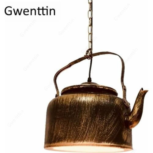 Iron Kettle Retro Industrial Hanging Lamp for Bar Decor Dining Room Kitchen Home Decor Modern Led Light Fixture Teapot Luminaire