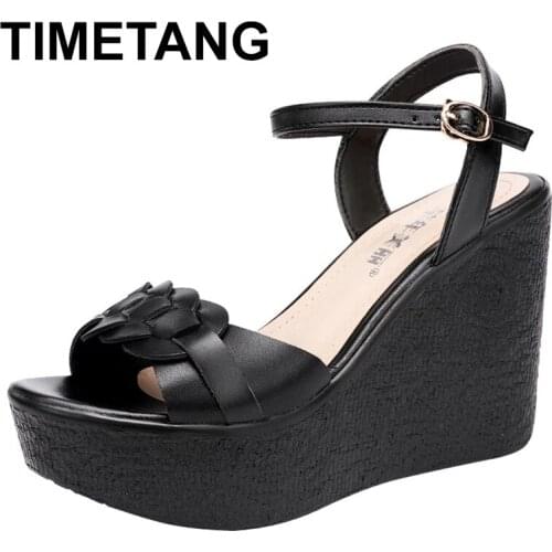 TIMETANG 11cm Extra High Heels Sandals Small Big Size 32-43 Platform Shoes Summer 2021 Elegant Casual Wedges Sandals Woman Offic