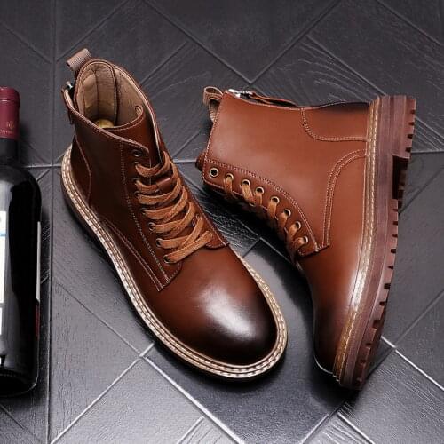 ERRFC Hot Selling Classic Vogue Mens Brown Ankle Boots High Top Luxury Fahsion Brush Color Round Toe Back Zip Leisure Shoes