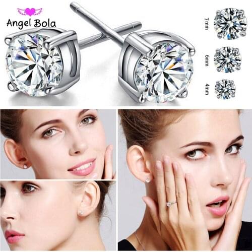 20 Pairs Round Stud Earrings for Women CZ AAA Zircon Ear Piercing Studs Surgical Steel Jewelry 4mm-7mm Women Girl Gifts