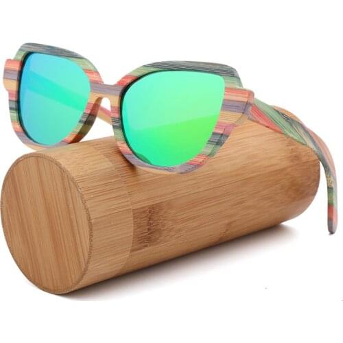 High Quality Fashion Cat Eyes Ladies Polarized Sunglasses For Women Colored Wood sun glasses Handmade with Wood glasses box