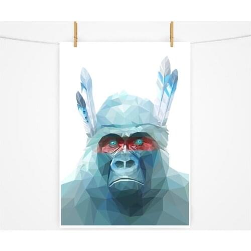 Jungle Animals Orangutan Print Modern Geometric Abstract Animal Poster Blue Feather Art Picture Canvas Painting Home Wall Decor