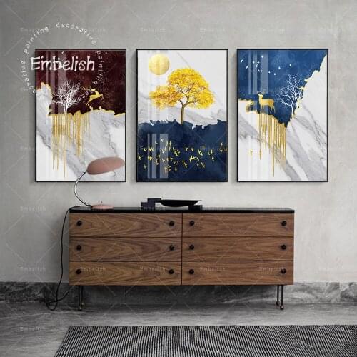 1 Piece Fashion Artworks For Modern Home Decoration Golden Deer And Stones Landscape Wall Pictures HD Print Canvas Paintings