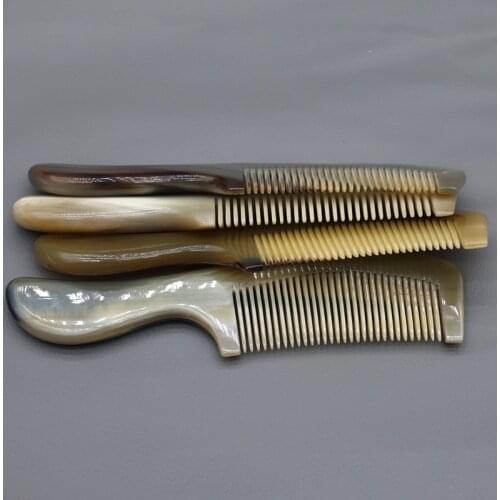 7.68 Inch Natural Yak Horn Round Handles Fine Tooth Comb Hair Straighter Comb Anti-Static Hair Massage Brush