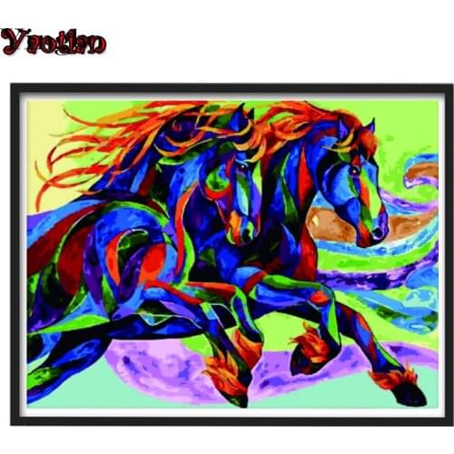 Diamond Mosaic Elephant Beads Embroidery Two Colored Horses Run 5D DIY Diamond Painting Modular Painting Rhinestones Decorative