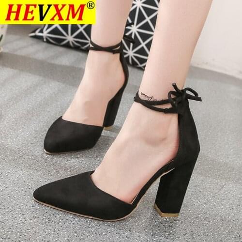 HOT Show Thin Womens Concise Solid Flock Shallow High Heels Shoes Fashion Buckle Pointed Toe Sandals Women Office Shoes