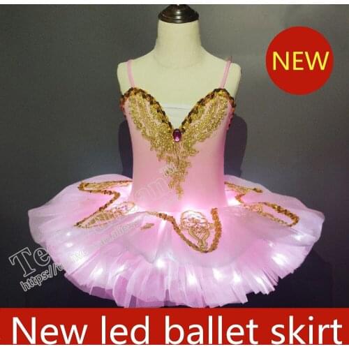 Childrens luminous ballet skirt Adult female Sequins Small Swan Camisole Fluffy tutu dress fluorescence LED performance suit