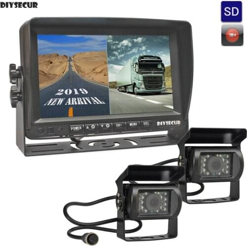 DIYSECUR AHD 7“ IPS Two-Divided Display Screen Rear View Car Monitor Waterproof IR 960P AHD Car Camera SD Card Video Recording