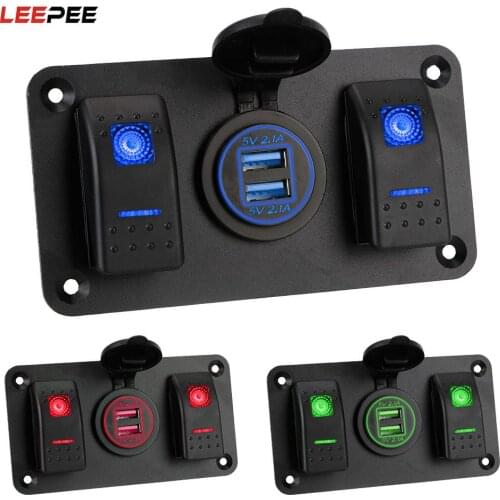 For Car Marine Ship LED Rocker Switch Panel Socket Switch Universal Dual USB Port 12-24V Circuit Control