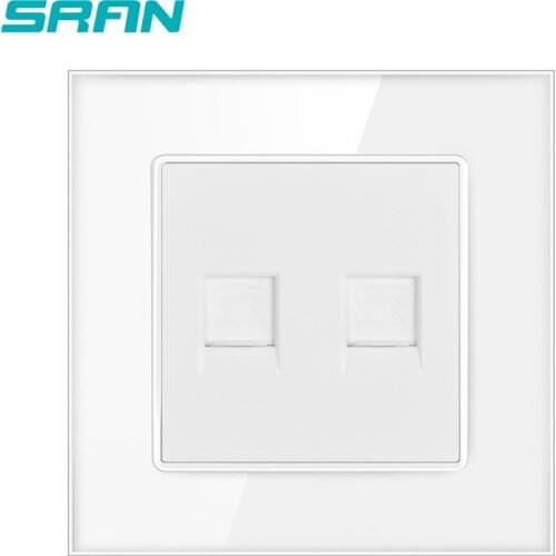 SRAN double Telephone Wall Socket Double Port RJ11 Universal Electrical Outlet Crystal tempered glass panel 86mm*86mm A601-080