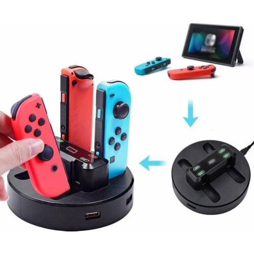4 Ports 2 Interfaces Game Console Fast Charging Station Dock with Indicator for Switch Joy-con Games Accessories