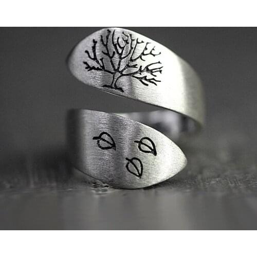 Retro Silver Color Tree Leaf Ring for Cocktail Party Ring Wedding Engagement Adjustable Ring Personality Men Women Jewelry