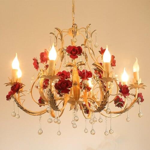 Korean Style Pastoral Flowers Chandelier Modern Living Room Decoration Chandelier Lighting Nordic Bar Dining Room Bedroom Lamps