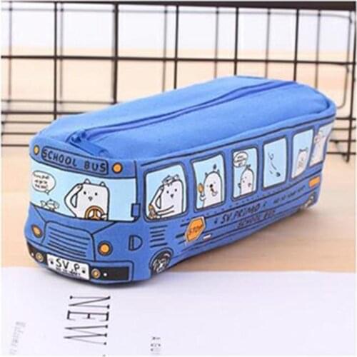 Kawaii Creative School Bus Pencil Case Large Capacity Cartoon Animal Canvas Pencil Bag Box School Supplies Estojo Escolar