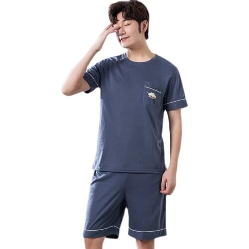 Men Summer Pajama Sets Elastic Waist Pijama Hedging Loose Soft Shorts Plus Size Casual Comfort Cotton Sleepwear Pyjamas Set