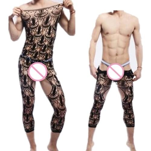 Male Underwear Sexy Mens Open Crotch Nightwear Porno Adult Male Lingerie Plus Size Man Stockings Summer Gay Fishnet Bodysuit