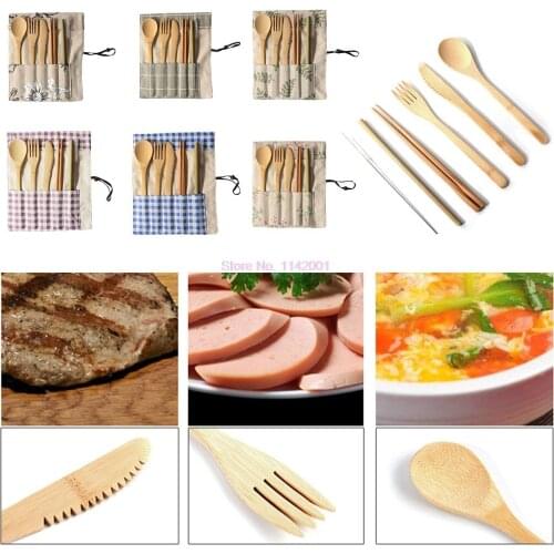 100set Bamboo Utensils travel Cutlery Set Eco-Friendly Wooden Utensils bamboo cutlery set Biodegradable Straws Chopsticks