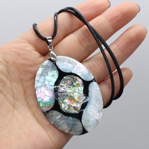 Natural Shell Necklace With Egg-Shaped Pendant Leather Cord 2MM Charms For Elegant Women Love Romantic Gift