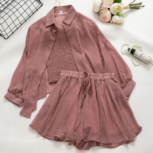 2021 new summer very fairy fashion three-piece suit female camisole sun protection shirt chiffon top