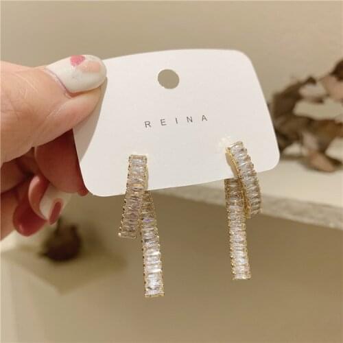 New design fashion jewelry luxury shiny AAA zircon front and back wearing cross earrings elegant womens wedding party earring