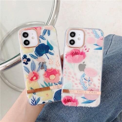Original Electroplated Flowers Pattern Case For iPhone 11 Pro Max 12 Pro Max 8 7 Plus X XR XS Max SE 2020 Shockproof Back Cover