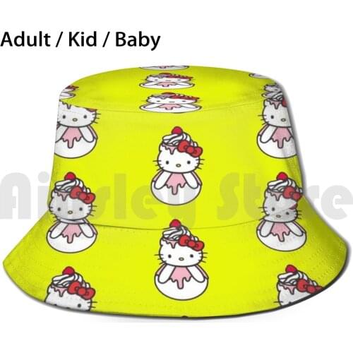 Cup Cake Kitty Bucket Hat Adult kid baby Beach Sun Hats Cupcake Kitty Strawberryshortcake
