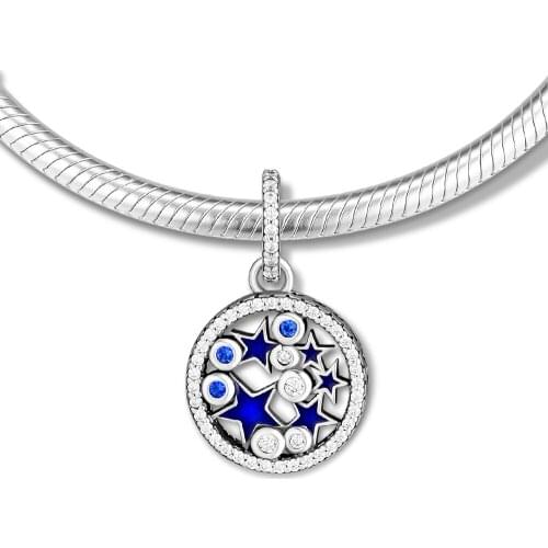 Fits for Pandora Charms Bracelets Night Sky Beads with Blue Enamel 100% 925 Sterling Silver Jewelry Free Shipping
