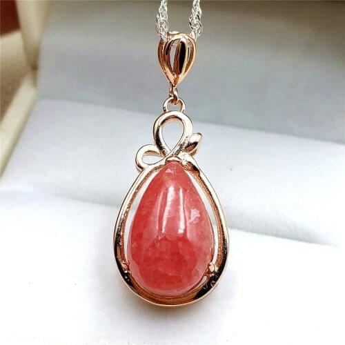 Genuine Natural Red Ice Rhodochrosite Gemstone Rose Gold Plated Pendant 28x17mm Gemstone Women Necklace Jewelry AAAAA