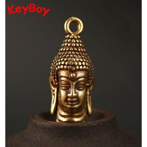 Pure Copper Handmade Śākyamuni Buddha Head Pendants for Key Chain Rings Religion Faith People Lucky Car Keychain Hnaging Jewlery
