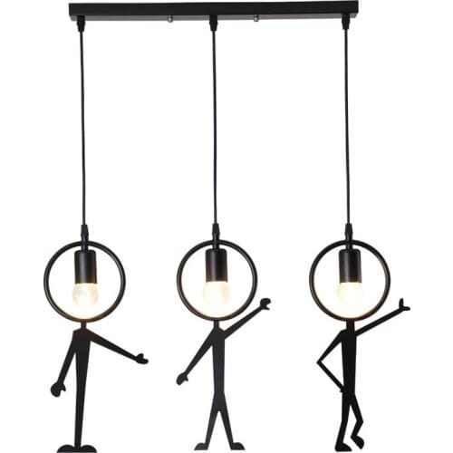 Retro Little Iron Man LED Pendant Light Living Room Decor Kid Bedroom Hanging Lamp Vintage Kitchen Bar Dining Room Light Fixture