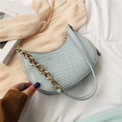 Luxury Designer Ladies Chain Baguette Bag 2021 New Fashion High Quality PU Leather Crocodile Pattern Crossbody Shoulder Bag Cc G