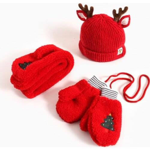 Christmas Element Pattern Autumn Winter Christmas Tree Elk Santa Claus Beanie Plush Scarf Kids Beanie for Party
