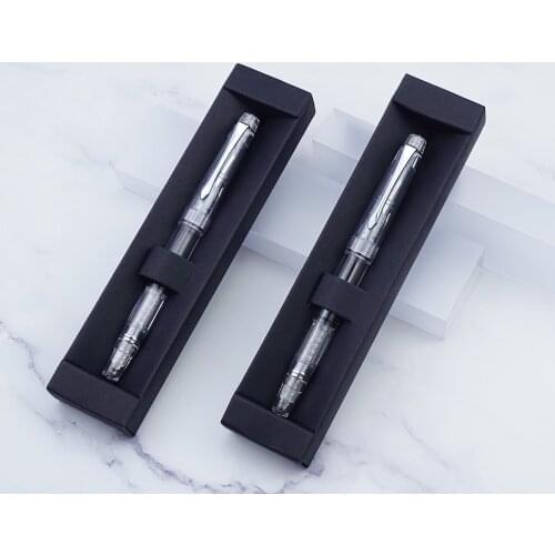 2PCS PENBBS 494 Piston Fountain Pen Fully Transparent Resin Clear Quality EF & F Nib 0.38 & 0.5mm Ink Gift Pen Set for Business