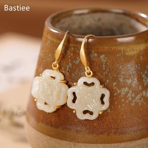 Bastiee Ethnic Earings Fashion Jewelry 925 Sterling Silver Earrings Gifts For Women Drop Earrings Vintage Jade Silver