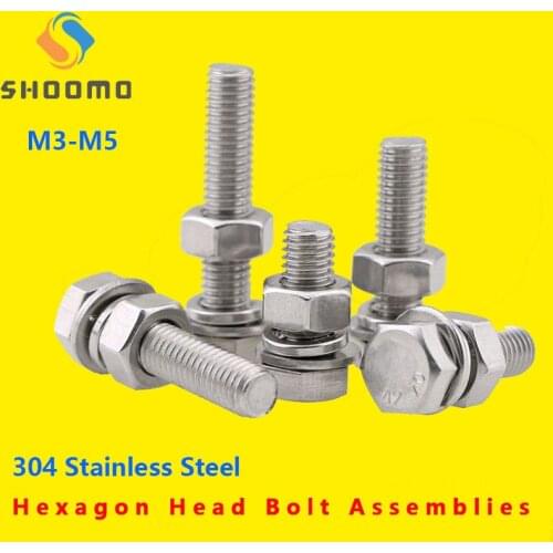Hexagon Head Bolt Spring Lock Washer and Plain Washer and Nut Assemblies Hexagon Bolt, Set Extended Screw Washer Screw Nut