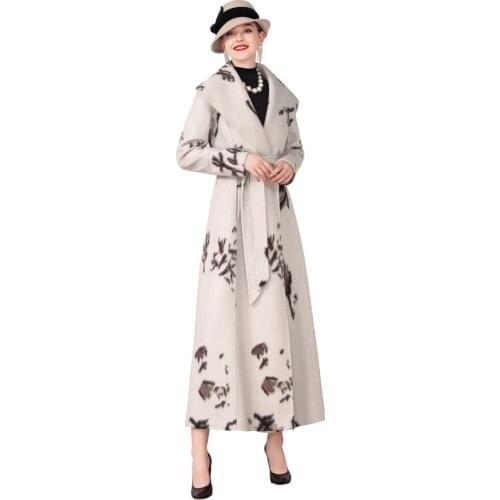 England Style Wool Coat Winter Embroidery Turn Down Collar Cashmere Outwear Runway Coat Long Sleeve with Belt DZ2183