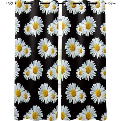 Flower White Daisy Black Window Curtains Home Decor Curtains for Living Room Bedroom Kitchen Items