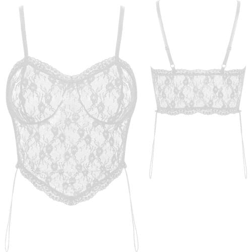 Ladies Girls Summer Tank Top White Bra Underwear Seamless Tube Top Hollow Lingerie Women Adjustable Spaghetti Strap Lace Vest