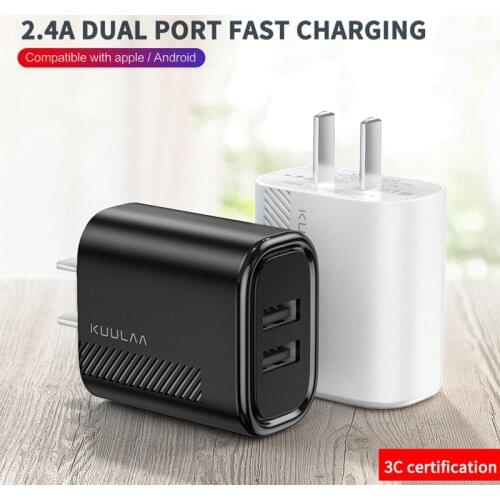 KUULAA Ctate 2.4A Dual Port Fast Charging Charger For Iphone 11 Pro Redmi Note 7 Laptop Fast Charging Travel Wall Adapter