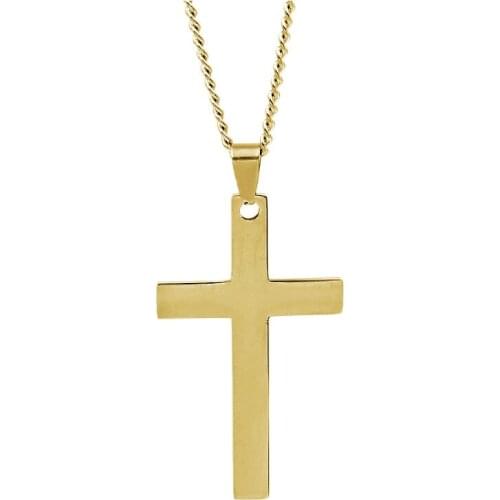 VILLWICE 24" Mens Stainless Steel Cuban Chain Necklace Minimalist Gold Plated Cross Pendant Necklace Christian Jewelry