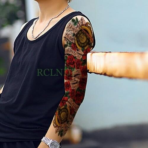 Waterproof Temporary Tattoo Sticker Red Rose Clock full arm fake tatto flash tatoo girl women body art tato sleeve large size