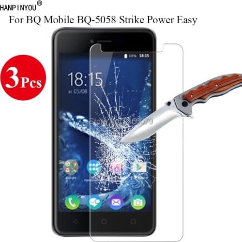 3 Pcs 9H 2.5D Tempered Glass Screen Protector For BQ Mobile BQ-5058 Strike Power Easy / SE 5.0" Protective Film + Clean Tools